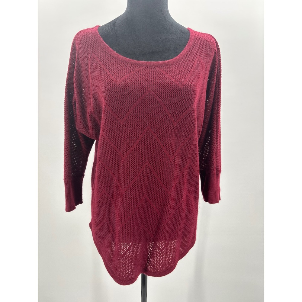 NEW YORK & COMPANY Women's Burgundy Chevron Knit Sweater Medium 3/4 Sleeve‎